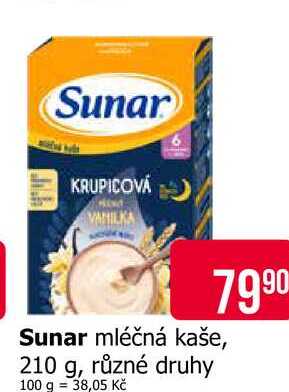 Sunar mléčná kaše, 210 g, různé druhy