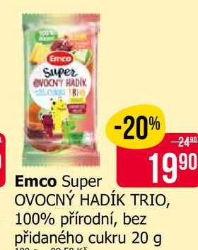 Emco Super OVOCNÝ HADÍK TRIO, 100% přírodní, bez přidaného cukru 20 g 