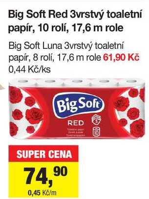 Big Soft Red 3vrstvý toaletní papír, 10 rolí, 17,6 m role