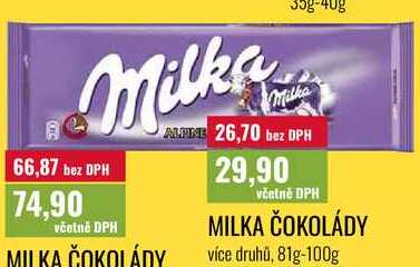 MILKA ČOKOLÁDY více druhů, 81g-100g 