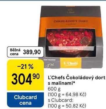 L'Chefs Čokoládový dort s malinami, 600 g