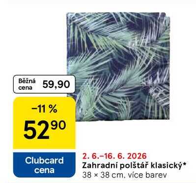 Zahradní polštář klasický, 38 x 38 cm. více barev 