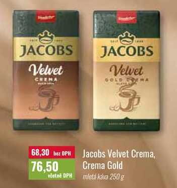Jacobs Velvet Crema, Crema Gold mletá káva 250 g 