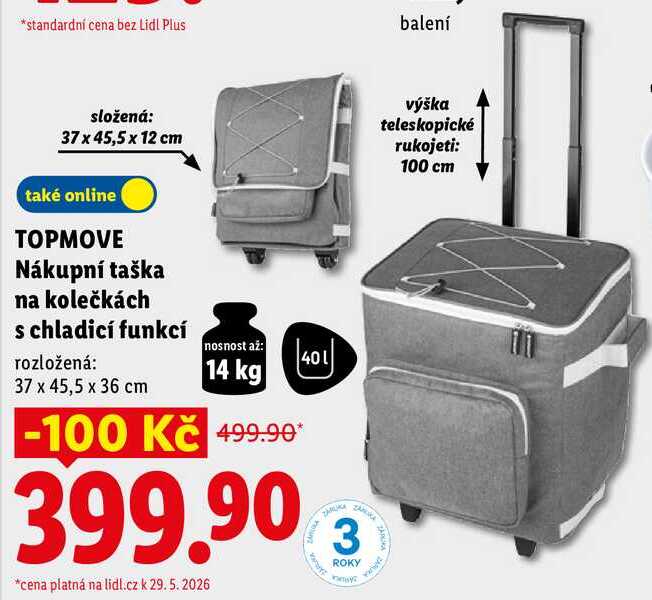 TOPMOVE Nákupní taška na kolečkách s chladicí funkcí 