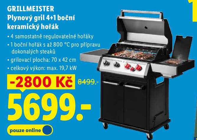 GRILLMEISTER Plynový gril 4+1 boční keramický hořák 
