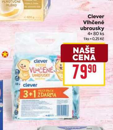 Clever Vlhčené ubrousky 4× 80 ks