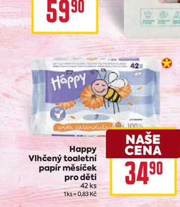 Happy Vlhčený toaletní papír měsíček pro děti 42 ks 