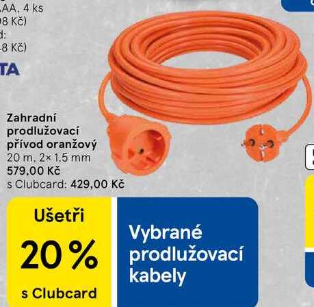 Zahradní prodlužovací přívod oranžový 20 m, 2x 1,5 mm 