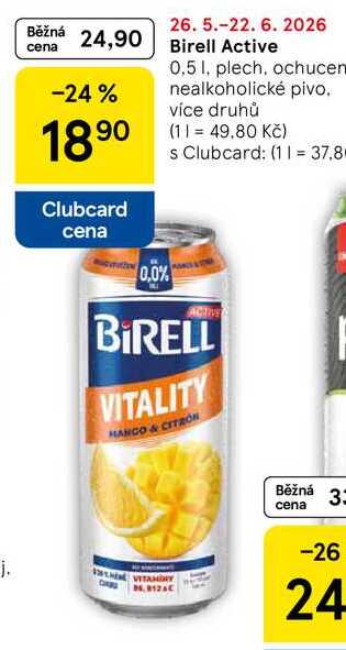 Birell Active, 0.5 l, plech, ochucené nealkoholické pivo