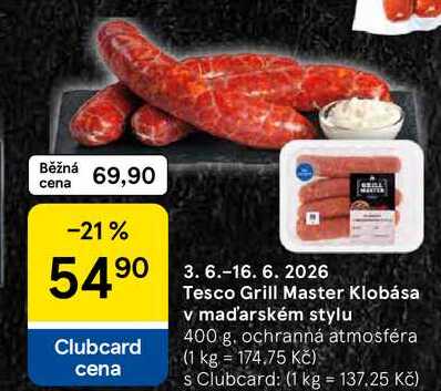 Tesco Grill Master Klobása v maďarském stylu, 400 g