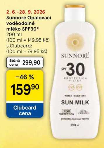 Sunnoré Opalovací voděodolné mléko SPF30, 200 ml 