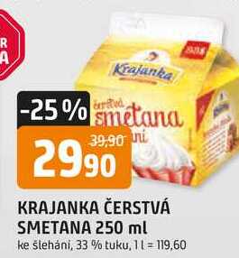 KRAJANKA ČERSTVÁ SMETANA 250 ml ke šleháni, 33 % tuku