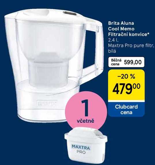 Brita Aluna Cool Memo Filtrační konvice, 2.4 l, Maxtra Pro pure filtr. bílá