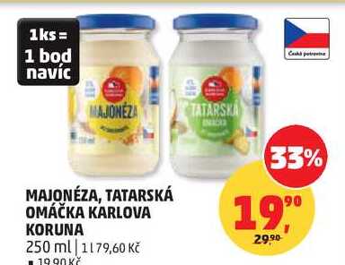 MAJONÉZA, TATARSKÁ OMÁČKA KARLOVA KORUNA, 250 ml