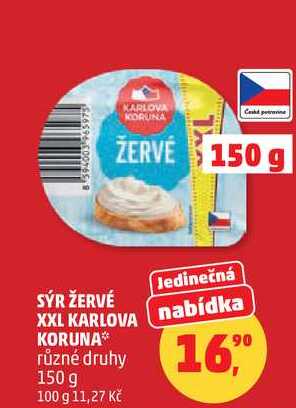 SÝR ŽERVÉ XXL KARLOVA KORUNA různé druhy, 150 g