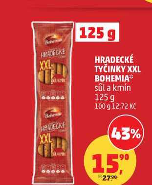 HRADECKÉ TYČINKY XXL BOHEMIA sůl a kmín, 125 g