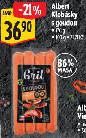Albert Klobásky s goudou, 170 g