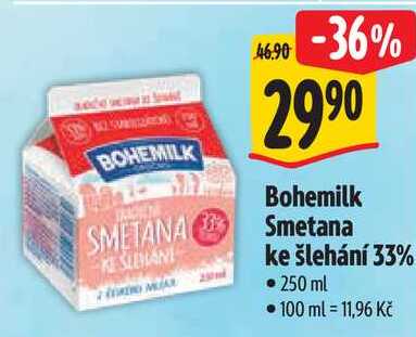 Bohemilk Smetana ke šlehání 33%, 250 ml