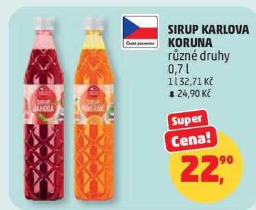 SIRUP KARLOVA KORUNA různé druhy, 0,7 l