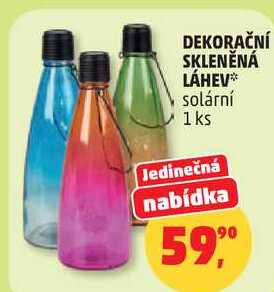DEKORAČNÍ SKLENĚNÁ LÁHEV solární, 1 ks