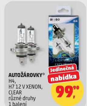 AUTOŽÁROVKY H4, H7 12 V XENON, CLEAR různé druhy, 1 balení