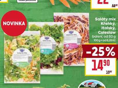 Saláty mix Křehký, Italský, Coleslaw baleni, od 80 g 100g 