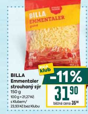 BILLA Emmentaler strouhaný sýr 150 g 