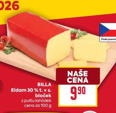 BILLA Eidam 30% t. v s. bloček z pultu lahůdek cena za 100 g