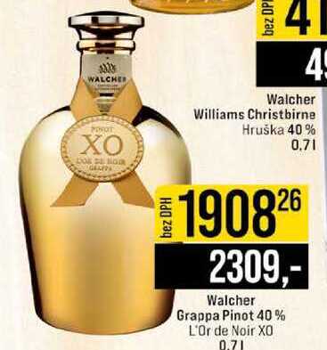 Walcher Grappa Pinot 40% L'Or de Noir XO 0.7l 