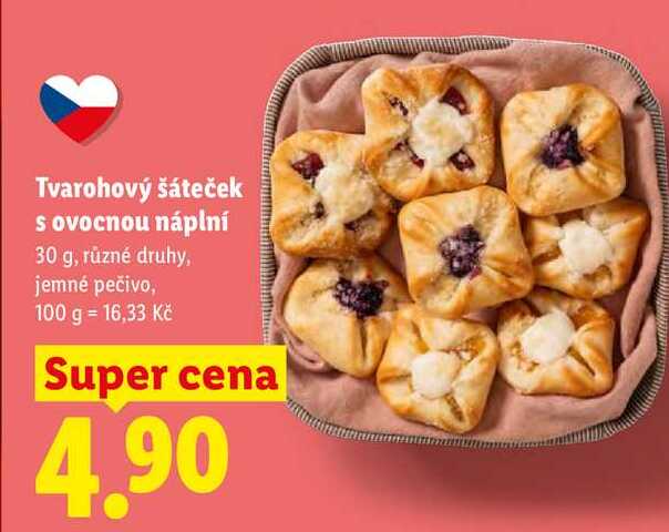 Tvarohový šáteček s ovocnou náplní, 30 g,