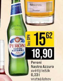 Peroni Nastro Azzuro světlý ležák 0,33l v akci
