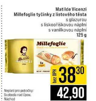 Matilde Vicenzi Millefoglie tyčinky z listového těsta s glazurou s liskooříškovou náplni s vanilkovou náplni 125 g