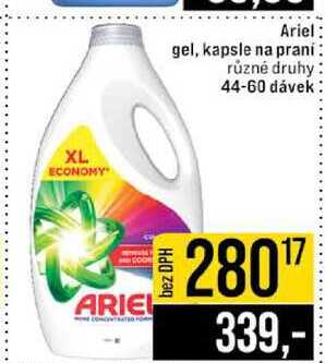 Ariel gel, kapsle na praní různé druhy 44-60 dávek