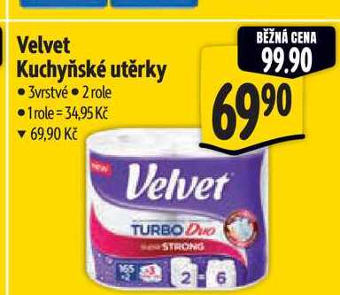 Velvet Kuchyňské utěrky 3vrstvé 2 role