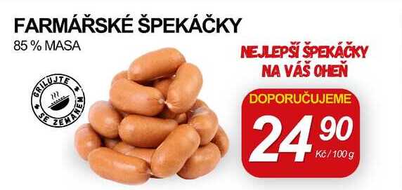 FARMÁŘSKÉ ŠPEKÁČKY 85% MASA, 100 g