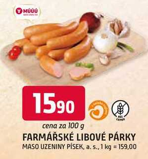 FARMÁŘSKÉ LIBOVÉ PÁRKY MASO UZENINY PÍSEK, 100g