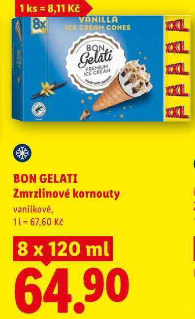 BON GELATI Zmrzlinové kornouty, 8x 120 ml