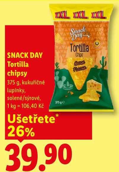 SNACK DAY Tortilla chipsy, 375 g