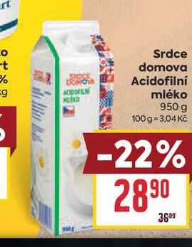 Srdce domova Acidofilní mléko 950 g
