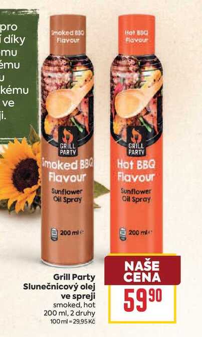 Grill Party Slunečnicový olej ve spreji smoked, hot 200 ml