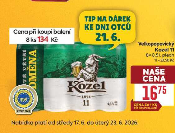 Velkopopovický Kozel 11 8× 0,51, plech 