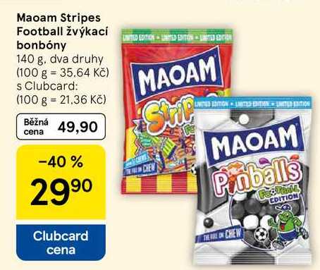Maoam Stripes Football žvýkací bonbóny, 140 g, dva druhy