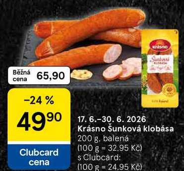 Krásno Šunková klobása, 200 g, balená