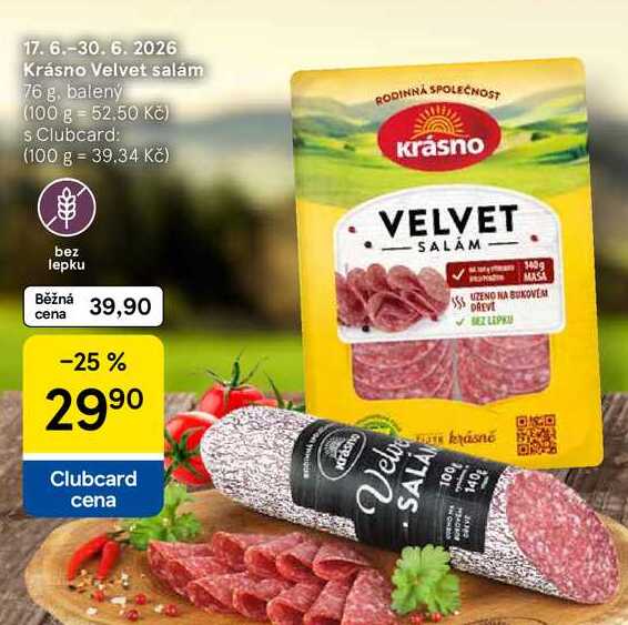 Krásno Velvet salám, 76 g, balený 