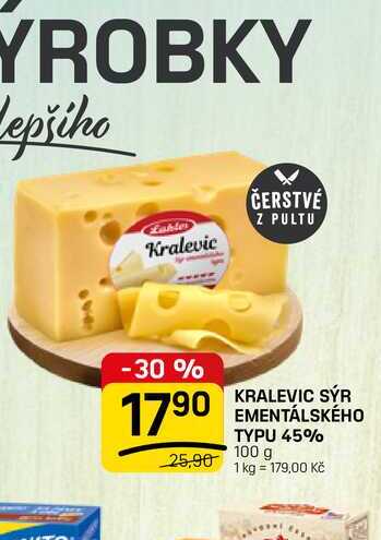 KRALEVIC SÝR EMENTÁLSKÉHO TYPU 45% 100 g